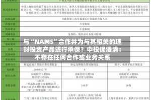 与“NAMS”合作并为与其相关的理财投资产品进行承保？中投保澄清：不存在任何合作或业务关系