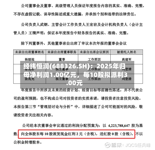 经纬恒润(688326.SH)：2025年归母净利润1.00亿元，每10股拟派利3.00元-第1张图片