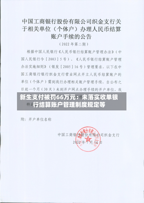 新生支付被罚66万元：未落实收单银行结算账户管理制度规定等-第1张图片