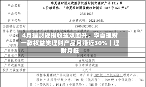 4月理财规模收益双回升，华夏理财一款权益类理财产品月赚近30%｜理财月报-第2张图片